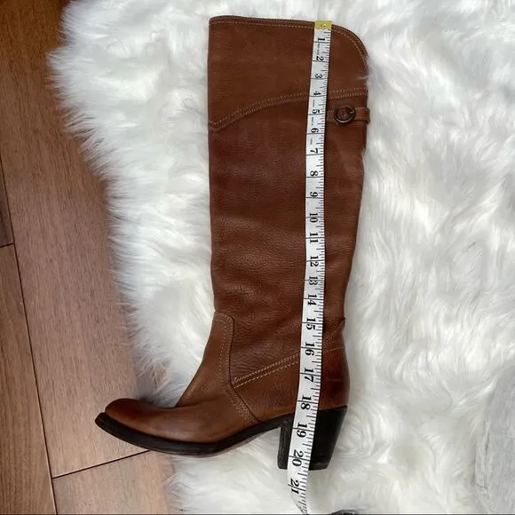 Frye | Jane Brown Cognac Heeled Over The Knee Tall Boots Western Leather Heels 6