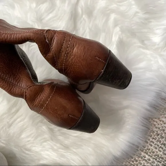 Frye | Jane Brown Cognac Heeled Over The Knee Tall Boots Western Leather Heels 6