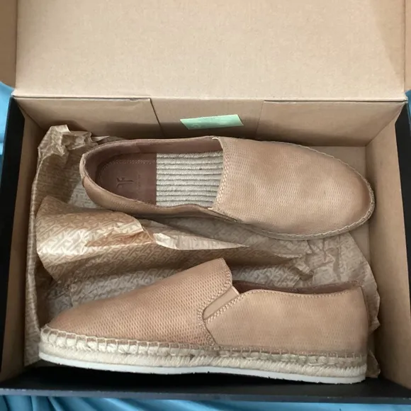 FRYE LEATHER ISBEL DIAMOND EMBOSS ESPADRILLE SLIP ON SHOES TAN NOB S 8.5