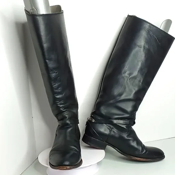 Frye- Linsey Plate  76976 -knee High Riding Boots Black Leather 8.5B