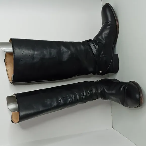 Frye- Linsey Plate  76976 -knee High Riding Boots Black Leather 8.5B