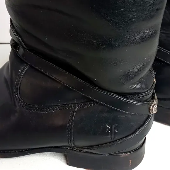 Frye- Linsey Plate  76976 -knee High Riding Boots Black Leather 8.5B