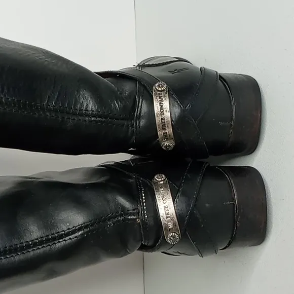 Frye- Linsey Plate  76976 -knee High Riding Boots Black Leather 8.5B