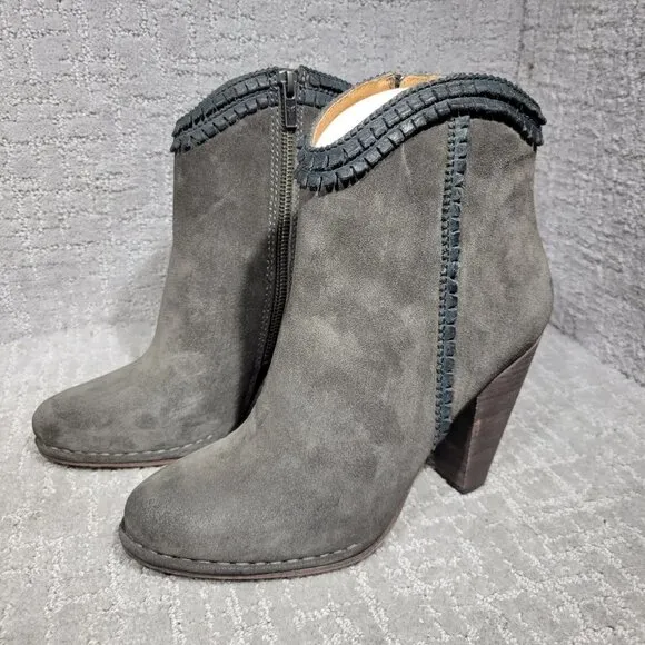 Frye Madeline Short Women's Size 9.5 US Gray Suede Leather Zip Up Ankle Boots
