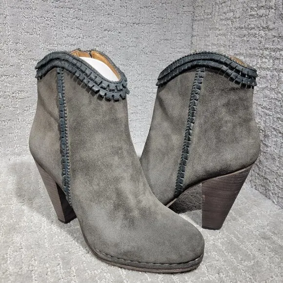 Frye Madeline Short Women's Size 9.5 US Gray Suede Leather Zip Up Ankle Boots