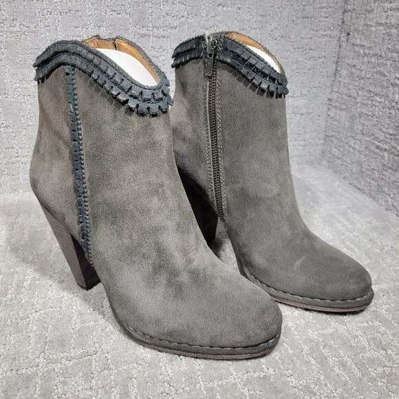 Frye Madeline Short Women's Size 9.5 US Gray Suede Leather Zip Up Ankle Boots