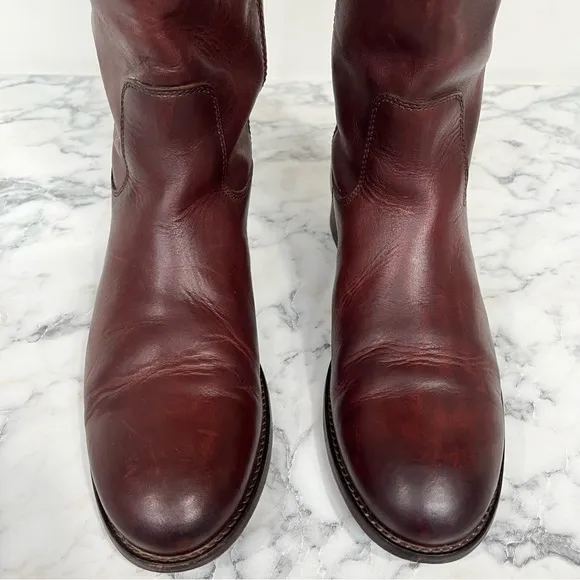 Frye Melissa Button II Leather Boots in Redwood Pull On Style 7.5