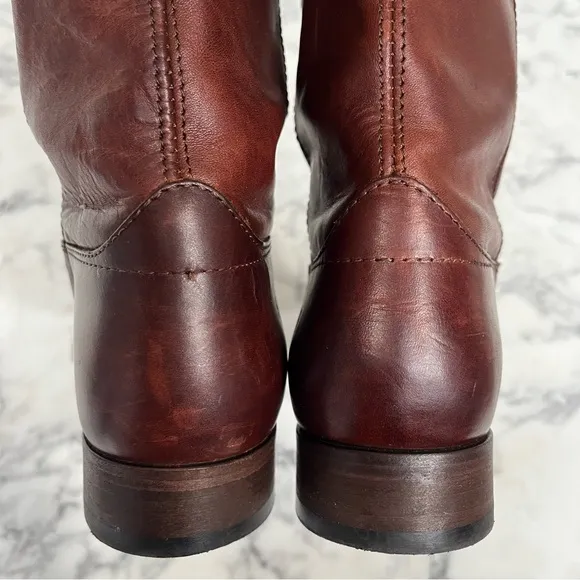 Frye Melissa Button II Leather Boots in Redwood Pull On Style 7.5