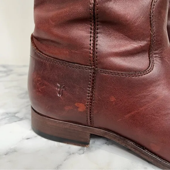 Frye Melissa Button II Leather Boots in Redwood Pull On Style 7.5
