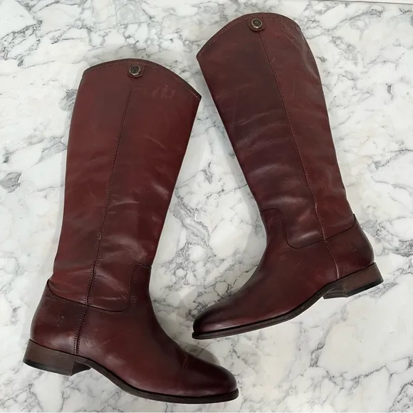Frye Melissa Button II Leather Boots in Redwood Pull On Style 7.5