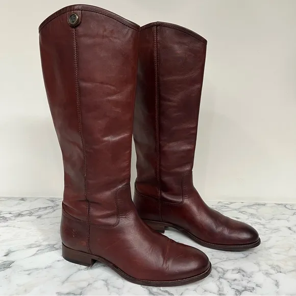 Frye Melissa Button II Leather Boots in Redwood Pull On Style 7.5