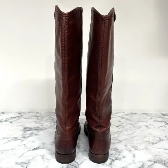 Frye Melissa Button II Leather Boots in Redwood Pull On Style 7.5