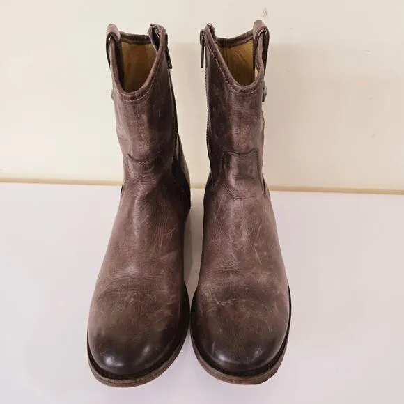 Frye Melissa Button Leather Distressed Gray Short Ankle Boots Women's Size 7.5