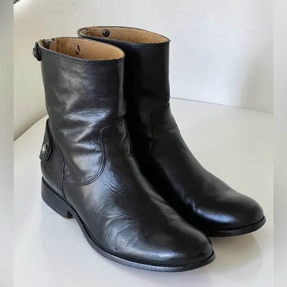 Frye Melissa Button Short Zip Ankle Boots Booties Black Womens Size 9.5 B