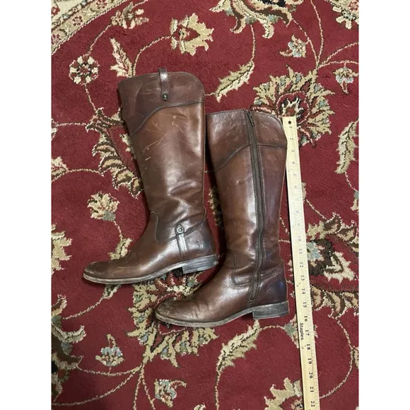 Frye Melissa Button Zip Pull on Brown Leather Riding Boots Sz 5.5