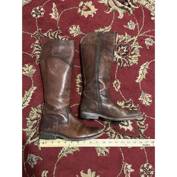 Frye Melissa Button Zip Pull on Brown Leather Riding Boots Sz 5.5