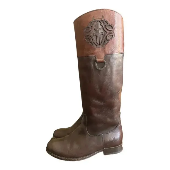 Frye Melissa Logo Knee High Tall Riding Boot Brown