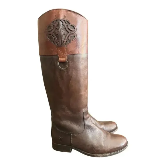 Frye Melissa Logo Knee High Tall Riding Boot Brown
