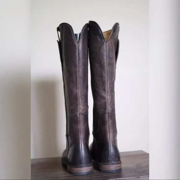 Frye Melissa Tall Riding Boots Brown Distressed