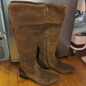 Frye Molly Tassel Tall Brown Suede Leather Boots