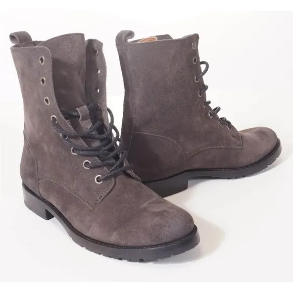 Frye Natalie Brown Suede Leather Lace Up Military Combat Boots SIZE 11B