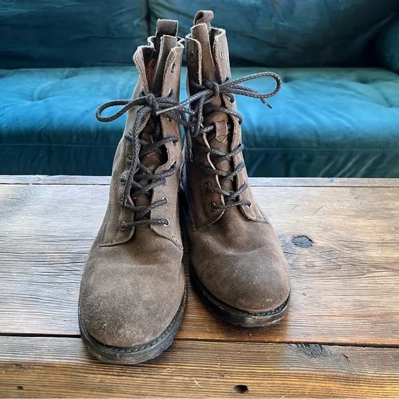 Frye Natalie Brown Suede Leather Lace Up Military Combat Boots SIZE 11B