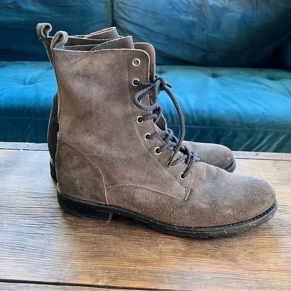 Frye Natalie Brown Suede Leather Lace Up Military Combat Boots SIZE 11B