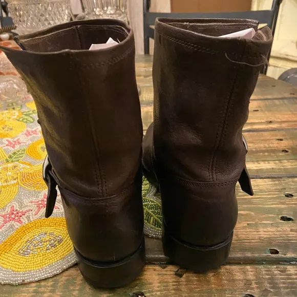 Frye Natalie Engineer Short Women’s Brown Leather Strap Engineer Boots