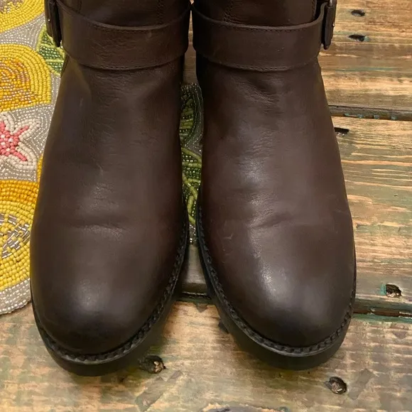 Frye Natalie Engineer Short Women’s Brown Leather Strap Engineer Boots