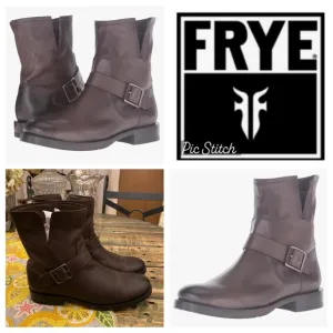 Frye Natalie Engineer Short Women’s Brown Leather Strap Engineer Boots