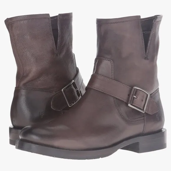 Frye Natalie Engineer Short Women’s Brown Leather Strap Engineer Boots