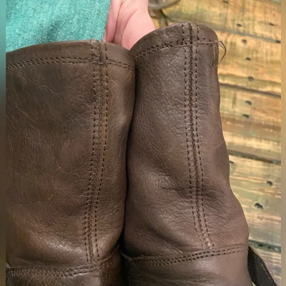 Frye Natalie Engineer Short Women’s Brown Leather Strap Engineer Boots