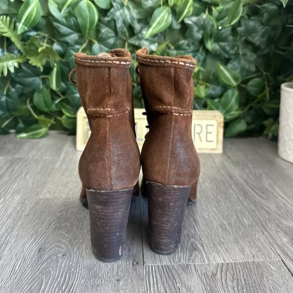 Frye Parker Moc Short Brown Suede High Heel Ankle Boots 3476656 Womens Size 8