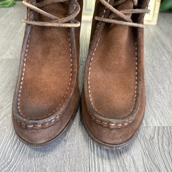Frye Parker Moc Short Brown Suede High Heel Ankle Boots 3476656 Womens Size 8