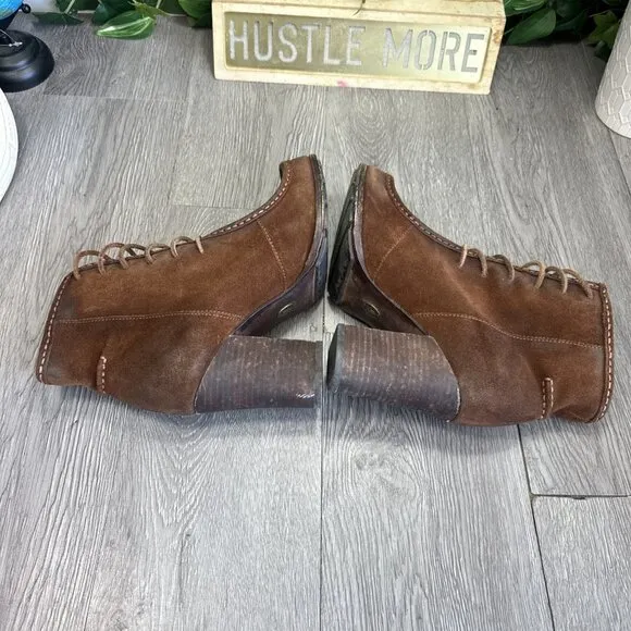 Frye Parker Moc Short Brown Suede High Heel Ankle Boots 3476656 Womens Size 8
