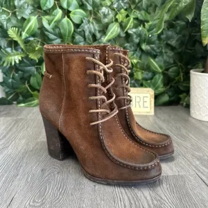 Frye Parker Moc Short Brown Suede High Heel Ankle Boots 3476656 Womens Size 8