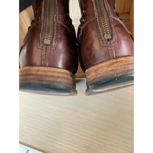 Frye Phillip Chocolate Brown Studded Harness Short Boots Size 8.5 Back Zip