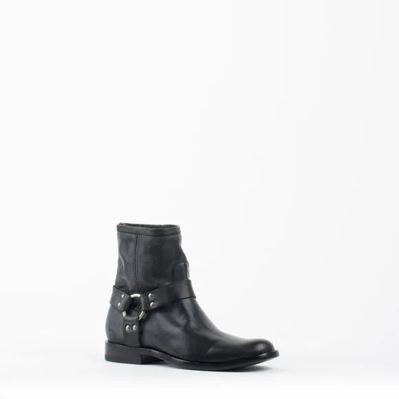 Frye Phillip Harness  Black Leather Short Riding Boots