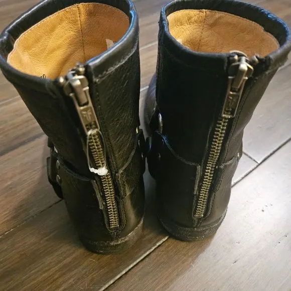 Frye Phillip Harness  Black Leather Short Riding Boots