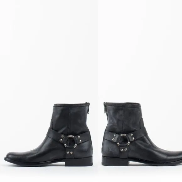 Frye Phillip Harness  Black Leather Short Riding Boots