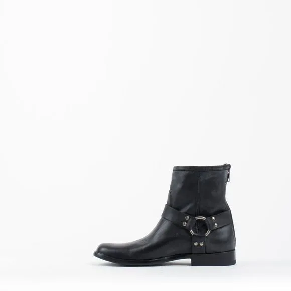 Frye Phillip Harness  Black Leather Short Riding Boots