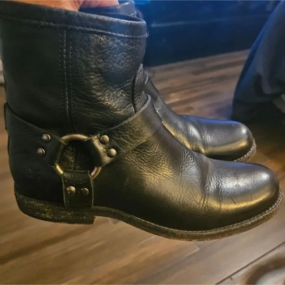 Frye Phillip Harness  Black Leather Short Riding Boots