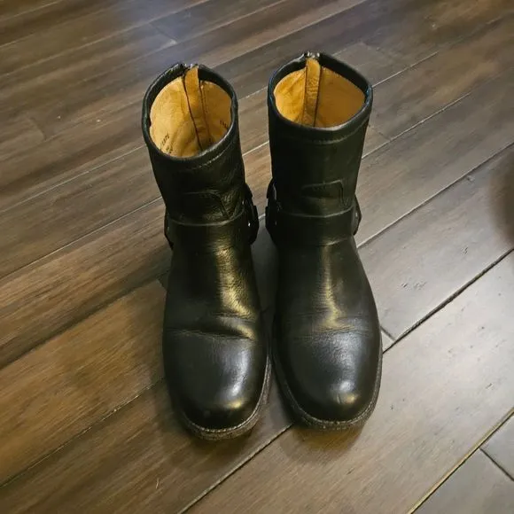 Frye Phillip Harness  Black Leather Short Riding Boots