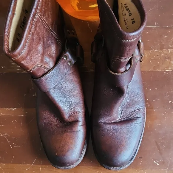 Frye Phillip Harness Boots with Zip Up Back 8b