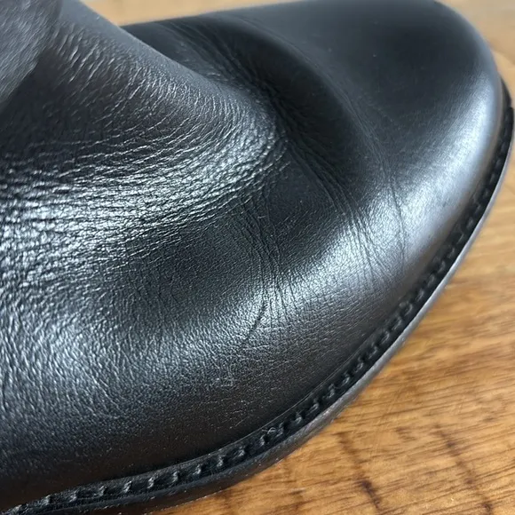 Frye Phillip Harness Short Black Leather Ankle Boots with Silver Hardware