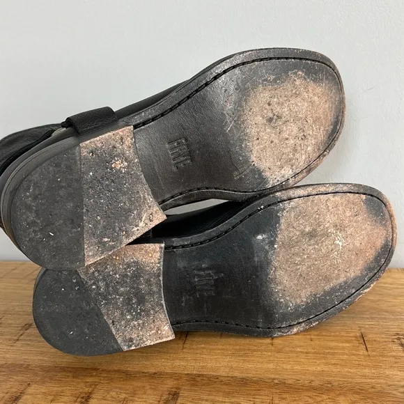 Frye Phillip Harness Short Black Leather Ankle Boots with Silver Hardware