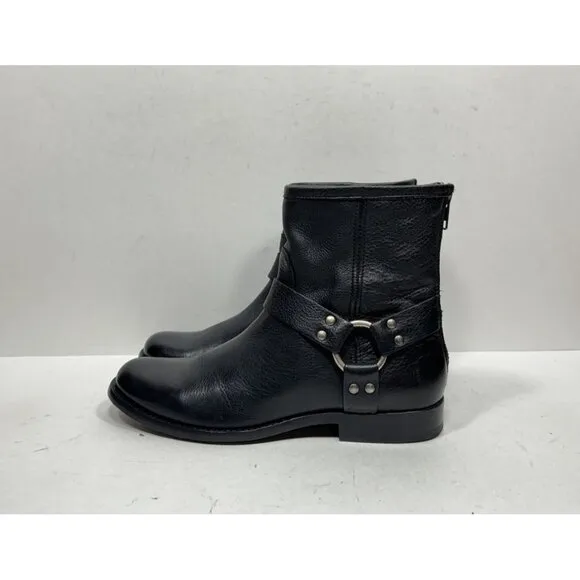 Frye Phillip Harness Short Boots Black Back Zip Closure Women’s Sz 7.5 3471367