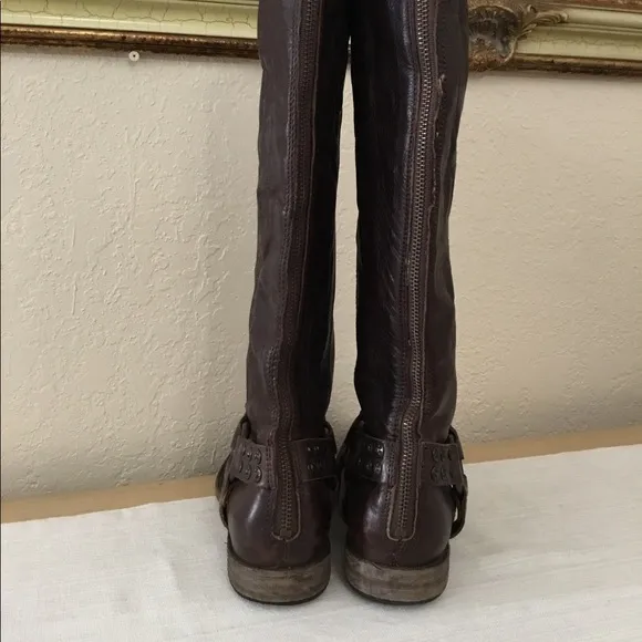 Frye Phillip Harness Studded Leather Tall Brown Boots Sz.8B