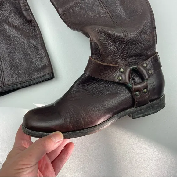 FRYE Phillip Harness Tall Washed Leather MOTO Riding Boots Size 7 B