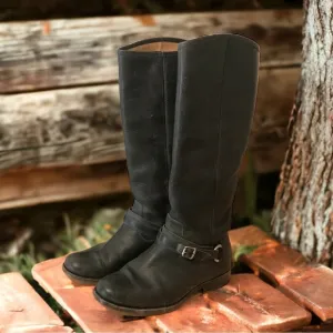 Frye Phillip Ring Black Leather Tall Boots
